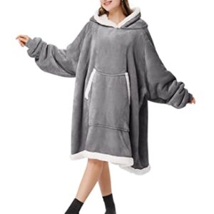 Wearable Blanket Hoodie Oversized Sweatshirt Blanket for Adults Women Men Fleece Sherpa Blanket Jacket with Sleeve Big Pocket