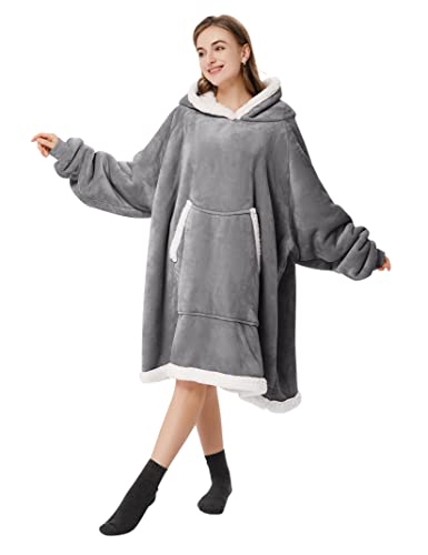 Wearable Blanket Hoodie Oversized Sweatshirt Blanket for Adults Women Men Fleece Sherpa Blanket Jacket with Sleeve Big Pocket