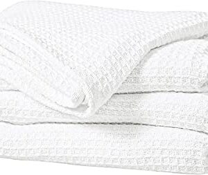 Filament Alley 100% Cotton Waffle Weave Bed Blanket White King 108x90 Inch Breathable Lightweight Comforter Throw Blanket Travel Throw Blanket Couch Bed Sofa