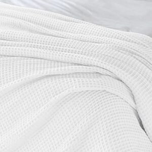 Filament Alley 100% Cotton Waffle Weave Bed Blanket White King 108x90 Inch Breathable Lightweight Comforter Throw Blanket Travel Throw Blanket Couch Bed Sofa