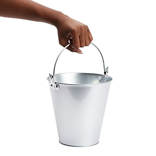 3 Pack Galvanized Metal Ice Buckets for Parties, 7 Inch Tin Pails with Handles for Beer, Wine, Champagne, Home Decor, Table Centerpieces, Wedding Decorations, (100 Oz)