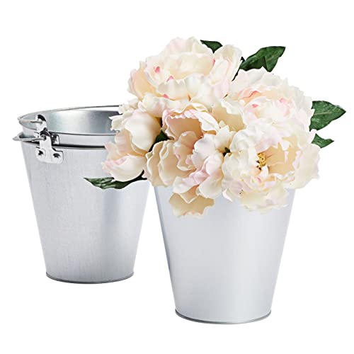 3 Pack Galvanized Metal Ice Buckets for Parties, 7 Inch Tin Pails with Handles for Beer, Wine, Champagne, Home Decor, Table Centerpieces, Wedding Decorations, (100 Oz)