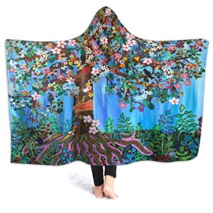 321DESIGN Blue Tree of Life Wearable Blanket Fleece Hooded Robe Cloak Throw Quilt Poncho Microfiber Sherpa Plush Warm Wrap Multiple-Size Adult(80"x60"in)