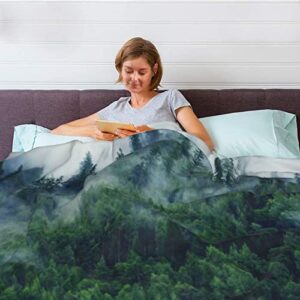 Mountains Forest Ultra-Soft Micro Fleece Throw Blanket,Forest Rainforest Fog Nature Smokey Green Tree Mountain,Custom Warm Lightweight Blanket for Couch Bed Living Room Bedroom Sofa 50"x40"