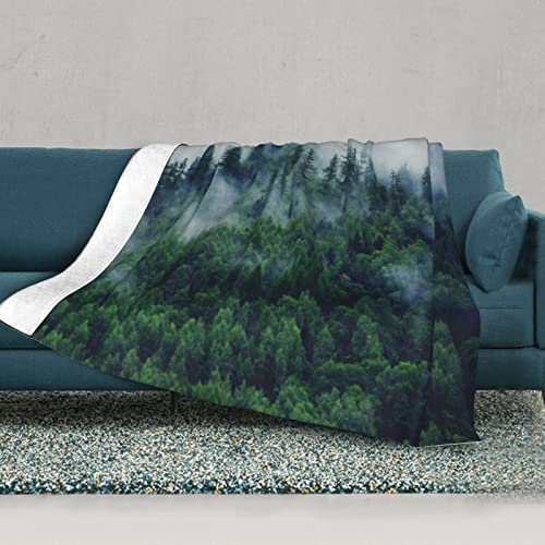 Mountains Forest Ultra-Soft Micro Fleece Throw Blanket,Forest Rainforest Fog Nature Smokey Green Tree Mountain,Custom Warm Lightweight Blanket for Couch Bed Living Room Bedroom Sofa 50"x40"