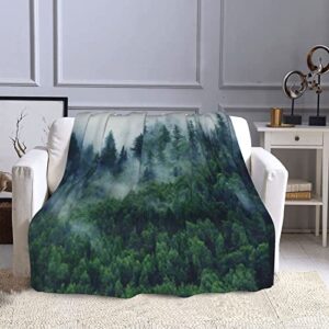 Mountains Forest Ultra-Soft Micro Fleece Throw Blanket,Forest Rainforest Fog Nature Smokey Green Tree Mountain,Custom Warm Lightweight Blanket for Couch Bed Living Room Bedroom Sofa 50"x40"