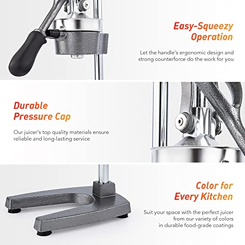 CO-Z Hand Press Juicer Machine, Manual Orange Juicer and Professional Citrus Juicer for Orange Juice Pom Lime Lemon Juice, Commercial Lemon Squeezer and Orange Crusher, Easy to Clean, Gray