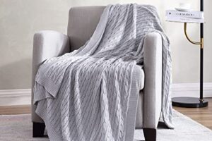 the nesting company – oak 100% cotton cable knit 50" x 70" throw blanket (gray)