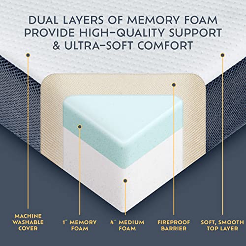 Heyward Premium 5” Memory Foam Folding Bed | Twin Size Mattress with Steel Frame | CertiPUR-US Certified Foam w/Washable Jacquard Top, Breathable Mesh Sides | 77”L x 38”W x 17”H