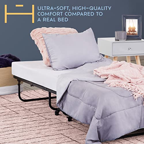 Heyward Premium 5” Memory Foam Folding Bed | Twin Size Mattress with Steel Frame | CertiPUR-US Certified Foam w/Washable Jacquard Top, Breathable Mesh Sides | 77”L x 38”W x 17”H