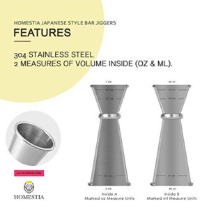 Double Cocktail Jigger with Measurements Inside(OZ&ML) Stainless Steel Bar Measuring Jigger 2 oz 1 oz Bar Tool Shot Japanese Jigger for Bartending by Homestia