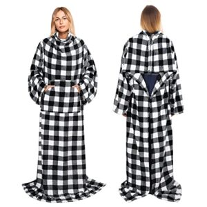 catalonia classic wearable blanket with sleeves for women men adults teenagers, super soft and warm fleece wrap tv blanket throw for all seasons, 72'' x 55''