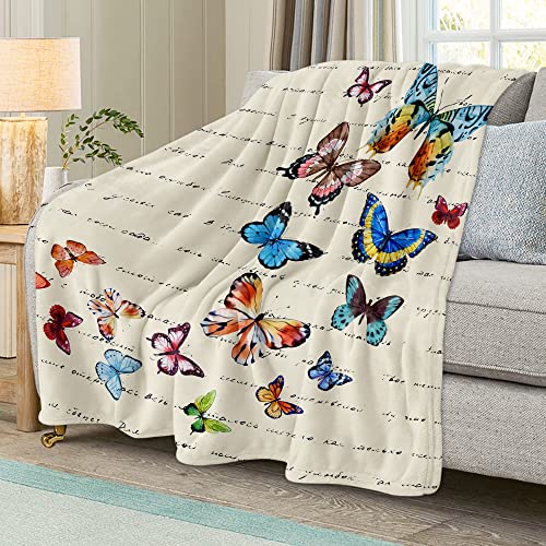 YRAQLVU Butterfly Fleece Throw Blanket, Soft Cozy Warm Flannel Plush Blanket Lightweight Blankets for Couch Sofa Bed Decor Morthers Day Gift 50x60