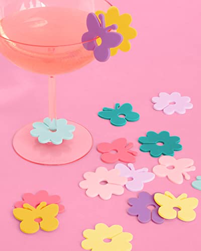 xo, Fetti Butterfly + Flower Drink Markers Set - 16 ct | Pastel Bday Decorations, Bachelorette Party, Bridal + Baby Shower, Groovy, 70s