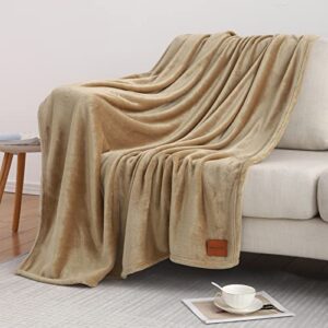 luxenrelax light weight fleece blanket for couch, solid soft microfiber fleece throw blanket, cozzy blanket machine washable-60 x 80", camel