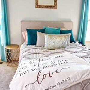 Double Creek 1 Corinthians Love Is Scripture Throw Blanket - Ultra Soft Sherpa Fleece Microfiber Inspirational Comfort Blanket for Bed Couch Chair - Wedding, Anniversary or Get Well Gift for Men Women