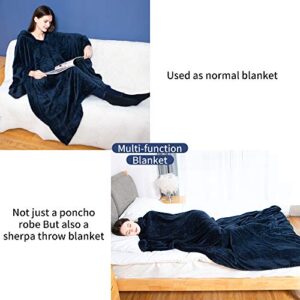 Oversized Wearable Blanket, Thick Flannel Blanket with Sleeves and Giant Pocket, Bedsure Hoodie, Sweatshirt Throw, Cozy Extra Soft, One Size Fits All Adults