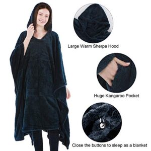 Oversized Wearable Blanket, Thick Flannel Blanket with Sleeves and Giant Pocket, Bedsure Hoodie, Sweatshirt Throw, Cozy Extra Soft, One Size Fits All Adults