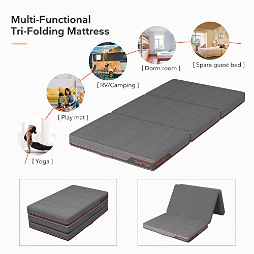 Sweetnight Folding Mattress Full Size with Carry Bag, 4-Inch Foldable for Travel, Camping, Guest - Breathable Mesh Sides & Portable - Compact and Easy to Storage