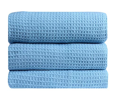 AAVNI HOMES 100% Cotton Blanket King Size 108 x 90 Inches Aqua Sky Blue Color Waffle Weave Blanket - Soft Premium Lightweight Breathable Cotton Bed Blanket for Layering King Size Bed