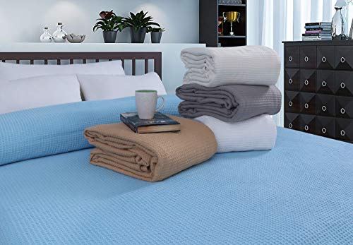 AAVNI HOMES 100% Cotton Blanket King Size 108 x 90 Inches Aqua Sky Blue Color Waffle Weave Blanket - Soft Premium Lightweight Breathable Cotton Bed Blanket for Layering King Size Bed