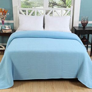 AAVNI HOMES 100% Cotton Blanket King Size 108 x 90 Inches Aqua Sky Blue Color Waffle Weave Blanket - Soft Premium Lightweight Breathable Cotton Bed Blanket for Layering King Size Bed