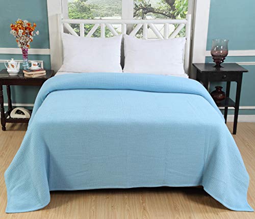 AAVNI HOMES 100% Cotton Blanket King Size 108 x 90 Inches Aqua Sky Blue Color Waffle Weave Blanket - Soft Premium Lightweight Breathable Cotton Bed Blanket for Layering King Size Bed