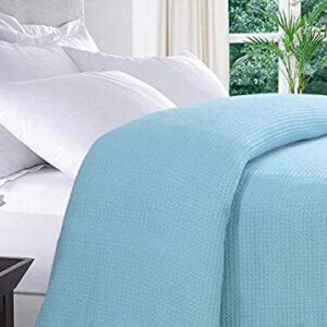 AAVNI HOMES 100% Cotton Blanket King Size 108 x 90 Inches Aqua Sky Blue Color Waffle Weave Blanket - Soft Premium Lightweight Breathable Cotton Bed Blanket for Layering King Size Bed