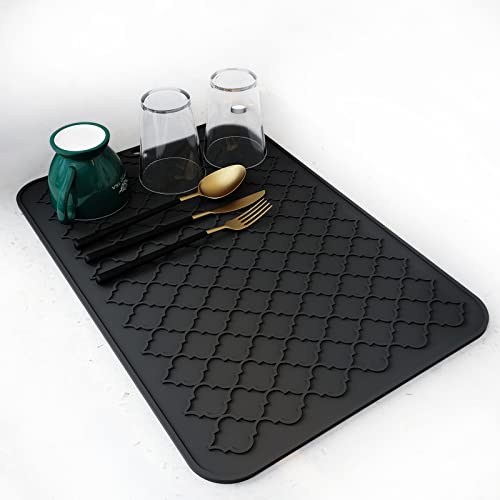 AMOAMI-Dish Drying Mats for Kitchen Counter Heat Resistant Mat Kitchen Gadgets Kitchen Accessories (12" x 16, BLACK)