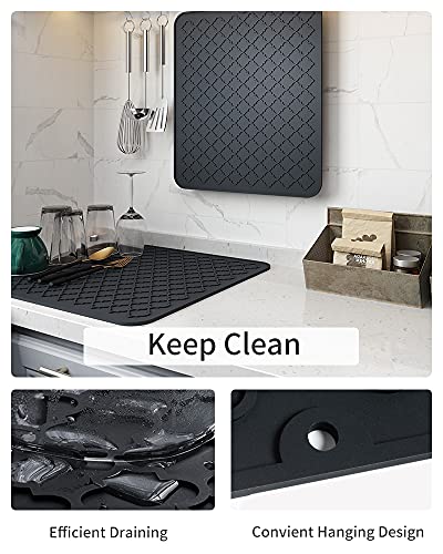 AMOAMI-Dish Drying Mats for Kitchen Counter Heat Resistant Mat Kitchen Gadgets Kitchen Accessories (12" x 16, BLACK)