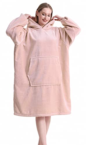 CozyLeep Wearable Blanket Hoodie - Oversized Long Snuggle Blanket Sweatshirt for Adult Teens Women Men Birthday Idea Gifts, Pink