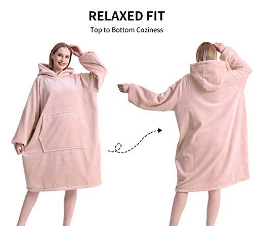 CozyLeep Wearable Blanket Hoodie - Oversized Long Snuggle Blanket Sweatshirt for Adult Teens Women Men Birthday Idea Gifts, Pink