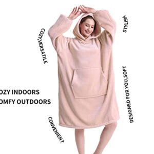 CozyLeep Wearable Blanket Hoodie - Oversized Long Snuggle Blanket Sweatshirt for Adult Teens Women Men Birthday Idea Gifts, Pink