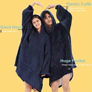 Blanket Sweatshirt, Oversized Soft Sherpa Plush Wearable Hoodie Blankets for Adults Women Men, Blue