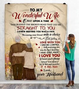 personalized to my wonderful wife throw blanket, gift to my wife blanket from husband, once upon a time, love letter blanket, customized name, custom blanket for valentine’s day, wedding, anniversary