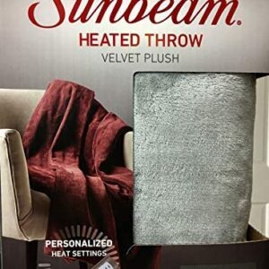 Sunbeam Velvet Plush Electric Heated Throw Blanket with 3 Heat Settings and Auto-Off, Machine Washable (Silver Grey)