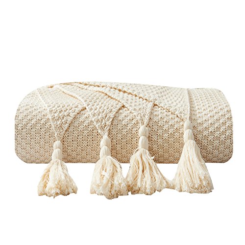 Adory Sweety Throw Blanket Ultra Soft Natural Premium for Couch Sofa Bed with Handmade Tassels for Couch Chairs Bed Beach Sofa Picnic,50 x 60 inch (Beige)