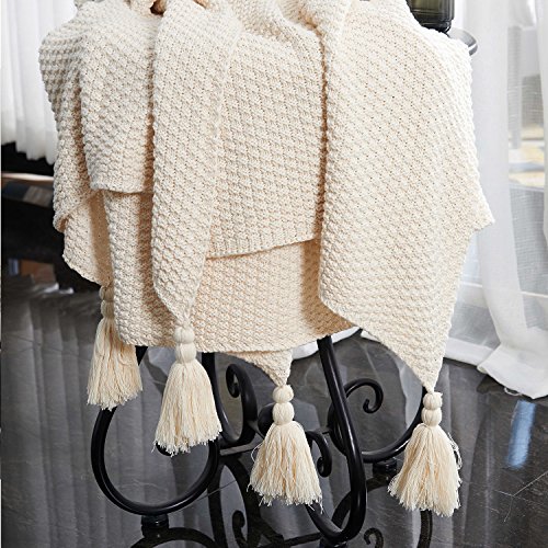 Adory Sweety Throw Blanket Ultra Soft Natural Premium for Couch Sofa Bed with Handmade Tassels for Couch Chairs Bed Beach Sofa Picnic,50 x 60 inch (Beige)