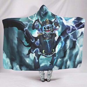 zerosubsidi stitch toothless viking hoodie blanket throw comfortable wrap wearable blanket for children boys girls adults white 60x80 inch