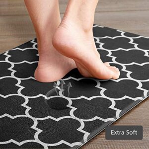 KMAT Kitchen Mat [2 PCS] Cushioned Anti-Fatigue Floor Mat, Waterproof Kitchen Mats and Rugs Heavy Duty PVC Ergonomic Comfort Standing Foam Mat for Kitchen, Floor Home, Office, Sink, Laundry,Black