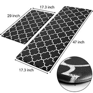 KMAT Kitchen Mat [2 PCS] Cushioned Anti-Fatigue Floor Mat, Waterproof Kitchen Mats and Rugs Heavy Duty PVC Ergonomic Comfort Standing Foam Mat for Kitchen, Floor Home, Office, Sink, Laundry,Black