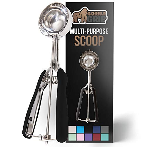 Gorilla Grip Premium Stainless Steel, Spring-Loaded Scoop for Fruit, Cookie and Ice Cream, Easy Squeeze and Clean Release, Comfortable Handle, Medium, 3 TBSP Scooper Size 24, Uniform Portions, Black