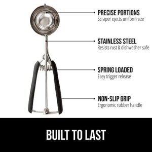 Gorilla Grip Premium Stainless Steel, Spring-Loaded Scoop for Fruit, Cookie and Ice Cream, Easy Squeeze and Clean Release, Comfortable Handle, Medium, 3 TBSP Scooper Size 24, Uniform Portions, Black