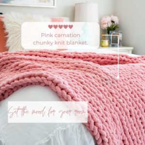 Kaffrey 50 x 60 Inches, 4.2 lb, Chunky Knit Blanket, Luxury Hand-Knitted Chenille Throw Blanket, Soft and Cozy Giant Knitted Blanket, Machine-Washable and Non-Shedding, Pink Carnation