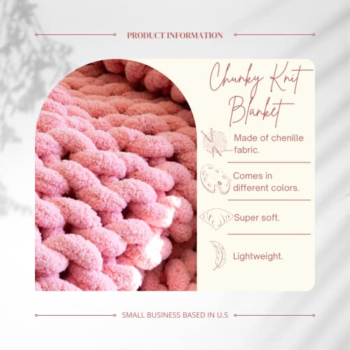 Kaffrey 50 x 60 Inches, 4.2 lb, Chunky Knit Blanket, Luxury Hand-Knitted Chenille Throw Blanket, Soft and Cozy Giant Knitted Blanket, Machine-Washable and Non-Shedding, Pink Carnation