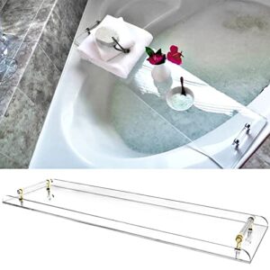 31inch Bathtub Caddy Tray,Gold Handle Clear Bathtub Caddy Tray,Acrylic Bathroom Organizer Shelf Bath tub Table Caddy Tray