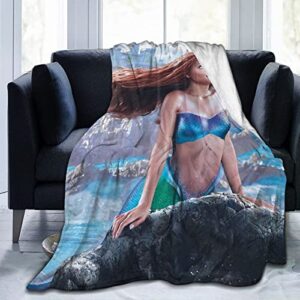 mermaid movie throw blanket for kids & adults, all seasons flannel fleece blanket soft plush blankets for couch sofa bed camping travel 80"x60"