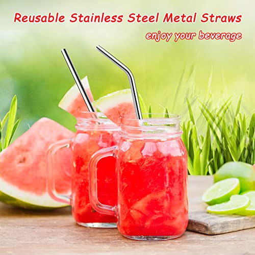 12-Pack Reusable Straws with Case, Portable Metal Straw Set, Stainless Steel Drinking Straws for Tumblers 20oz-32oz, 2 Straw Cleaner Brushes Included, MUZPZ Reusable coffee straws (Silver)