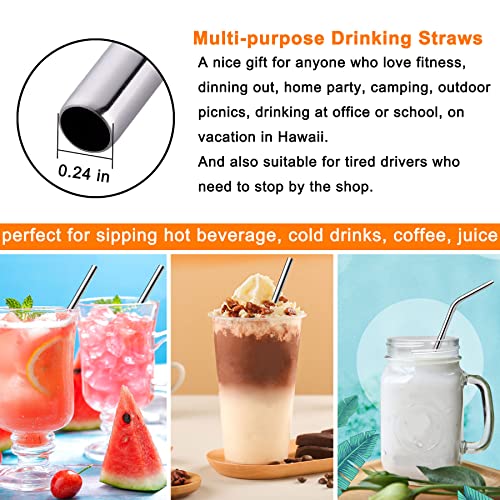 12-Pack Reusable Straws with Case, Portable Metal Straw Set, Stainless Steel Drinking Straws for Tumblers 20oz-32oz, 2 Straw Cleaner Brushes Included, MUZPZ Reusable coffee straws (Silver)