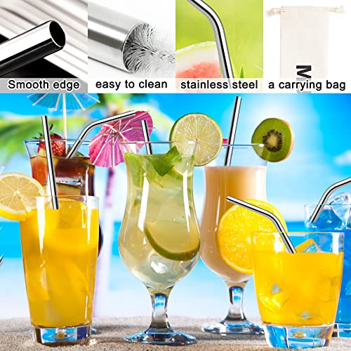 12-Pack Reusable Straws with Case, Portable Metal Straw Set, Stainless Steel Drinking Straws for Tumblers 20oz-32oz, 2 Straw Cleaner Brushes Included, MUZPZ Reusable coffee straws (Silver)